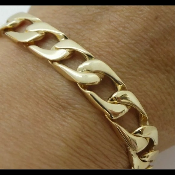14K Yellow Solid GOLD LINK BRACELET - Picture 1 of 8